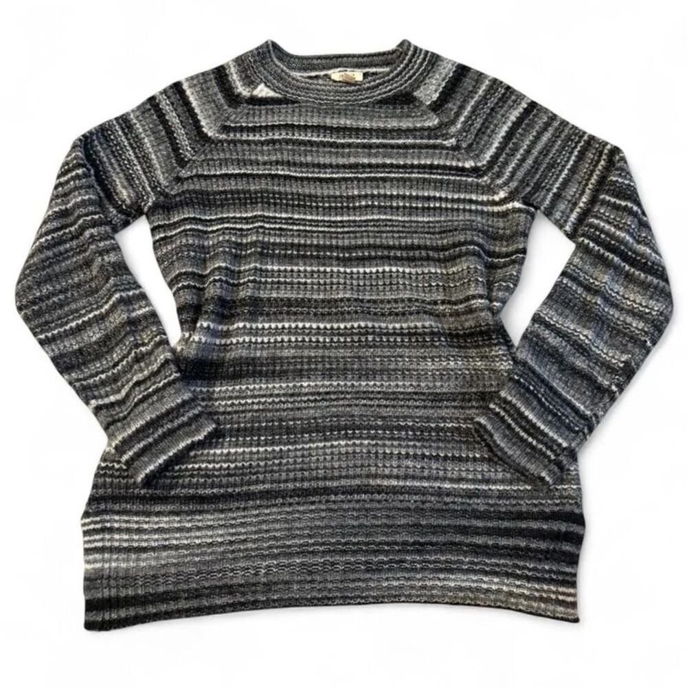 Ana a new approach gray and black horizontal striped sweater